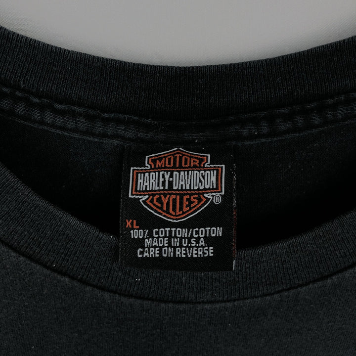 2000'S Harley-Davidson Fire Pattern Stars and Stripes Motorcycle T-Shirt, Made in USA, Men's XL (approx.) cotton black type Vintage Second Hand