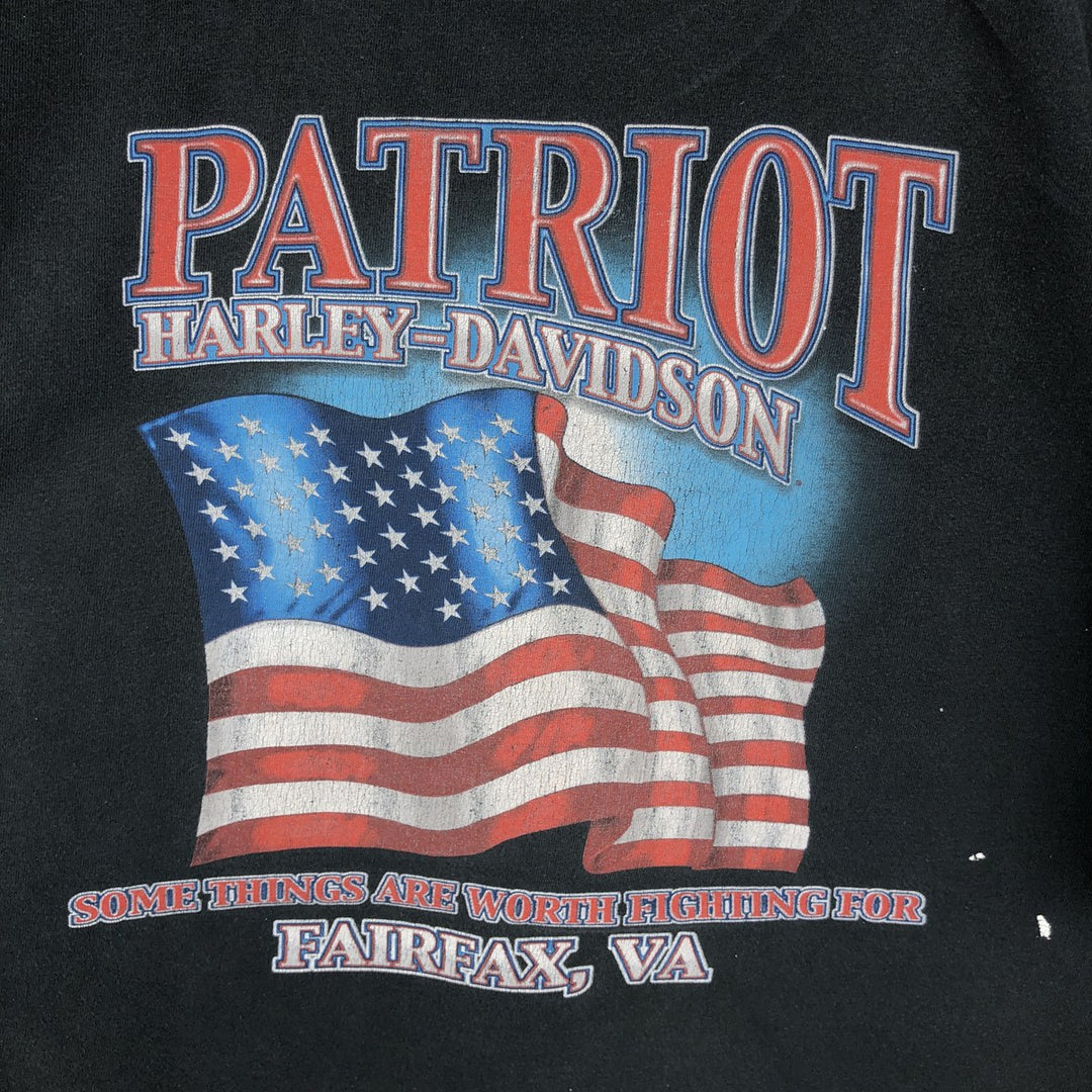2000'S Harley-Davidson Fire Pattern Stars and Stripes Motorcycle T-Shirt, Made in USA, Men's XL (approx.) cotton black type Vintage Second Hand