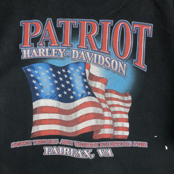 2000'S Harley-Davidson Fire Pattern Stars and Stripes Motorcycle T-Shirt, Made in USA, Men's XL (approx.) cotton black type Vintage Second Hand