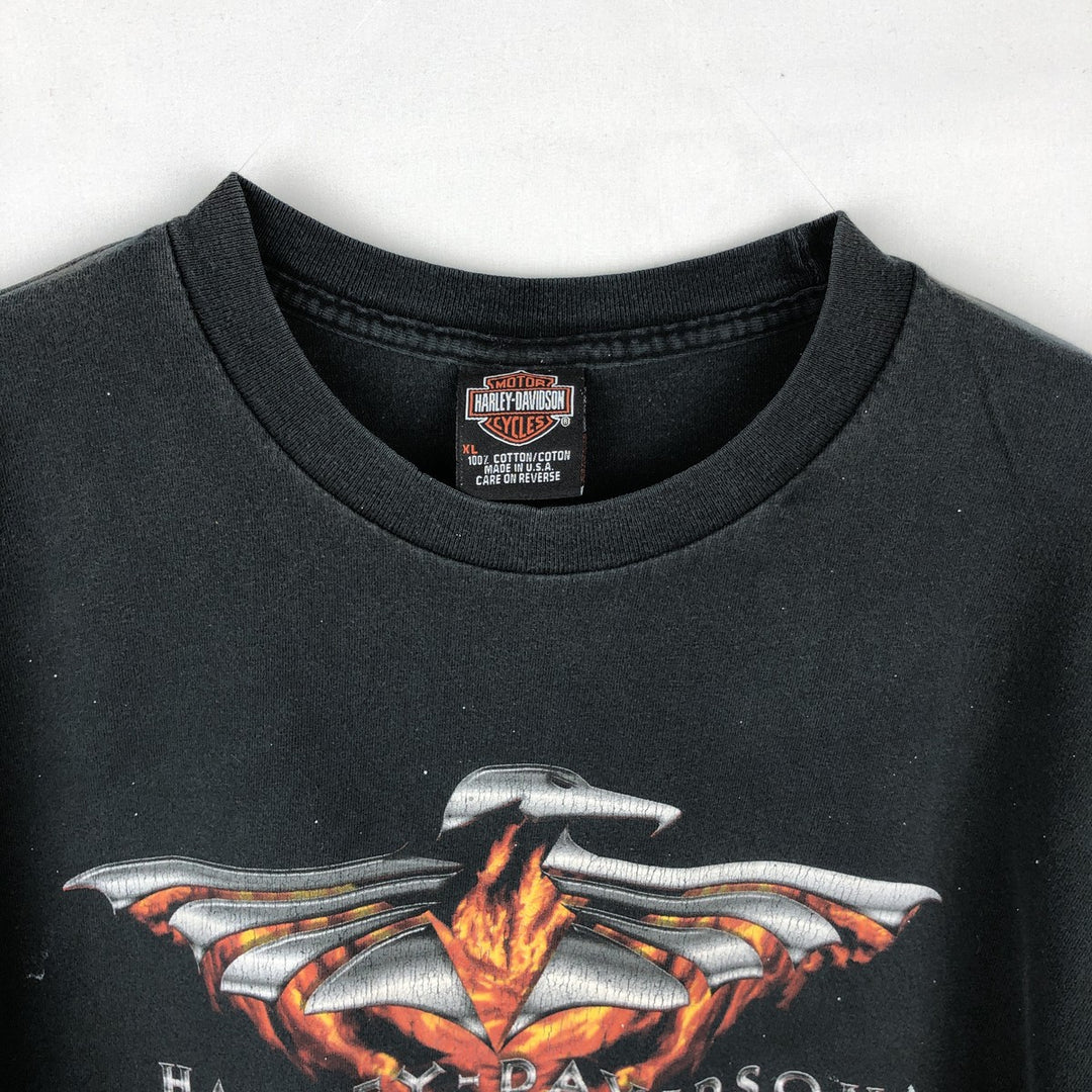 2000'S Harley-Davidson Fire Pattern Stars and Stripes Motorcycle T-Shirt, Made in USA, Men's XL (approx.) cotton black type Vintage Second Hand
