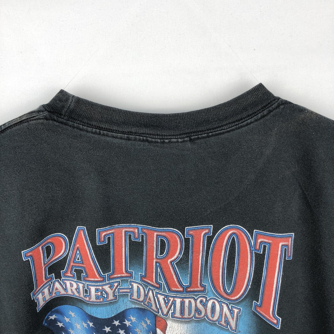 2000'S Harley-Davidson Fire Pattern Stars and Stripes Motorcycle T-Shirt, Made in USA, Men's XL (approx.) cotton black type Vintage Second Hand