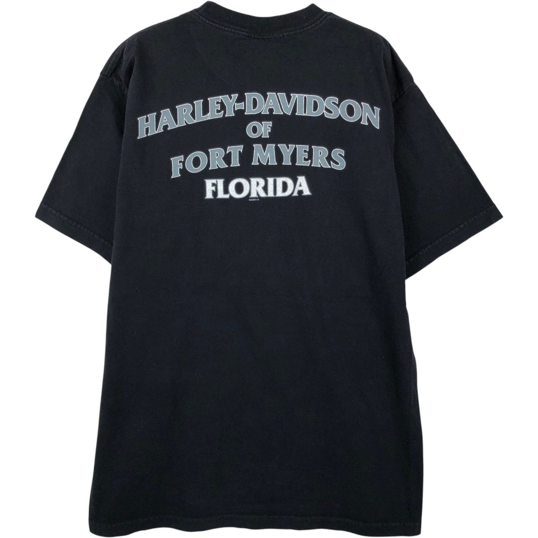 2000'S Harley-Davidson Skull Pattern with Skull Wings Motorcycle T-Shirt, Made in USA, Men's Size Large cotton black type Vintage Second Hand
