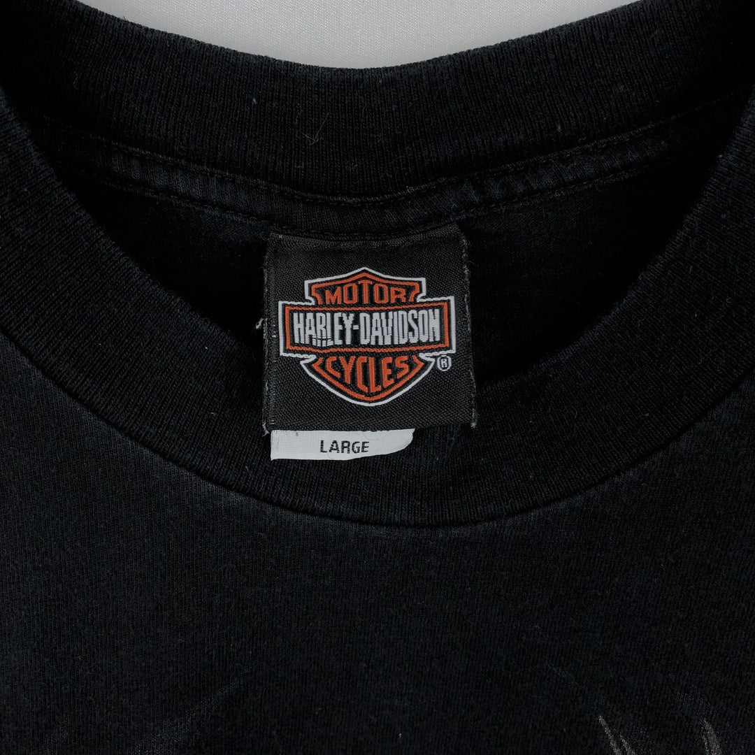 2000'S Harley-Davidson Skull Pattern with Skull Wings Motorcycle T-Shirt, Made in USA, Men's Size Large cotton black type Vintage Second Hand