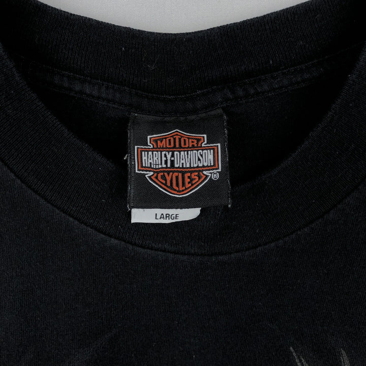 2000'S Harley-Davidson Skull Pattern with Skull Wings Motorcycle T-Shirt, Made in USA, Men's Size Large cotton black type Vintage Second Hand