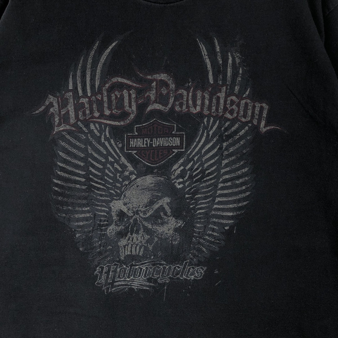 2000'S Harley-Davidson Skull Pattern with Skull Wings Motorcycle T-Shirt, Made in USA, Men's Size Large cotton black type Vintage Second Hand