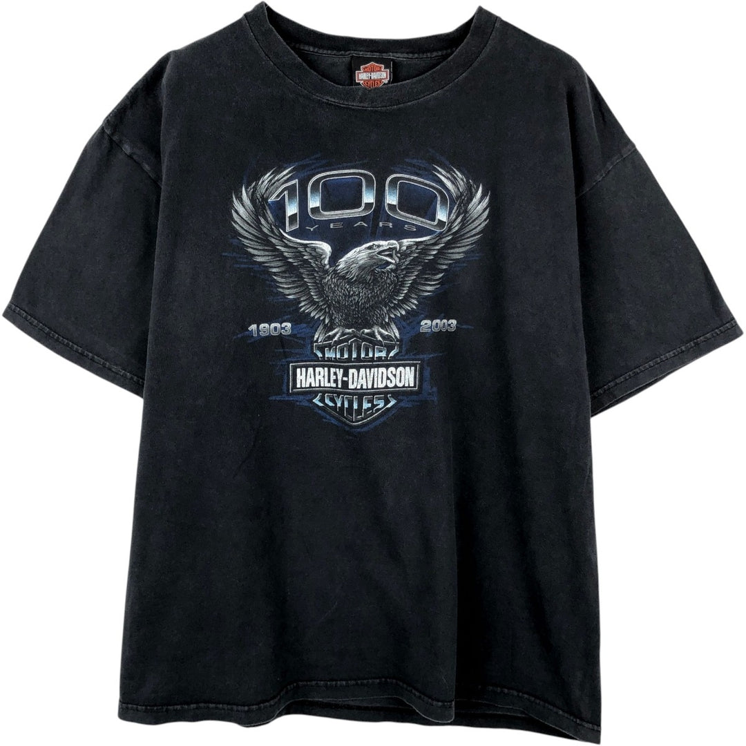 00'S Harley-Davidson Eagle Pattern Motorcycle Bike T-shirt Made in USA Men's XXL cotton black type Vintage Second Hand