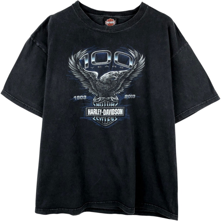 00'S Harley-Davidson Eagle Pattern Motorcycle Bike T-shirt Made in USA Men's XXL cotton black type Vintage Second Hand