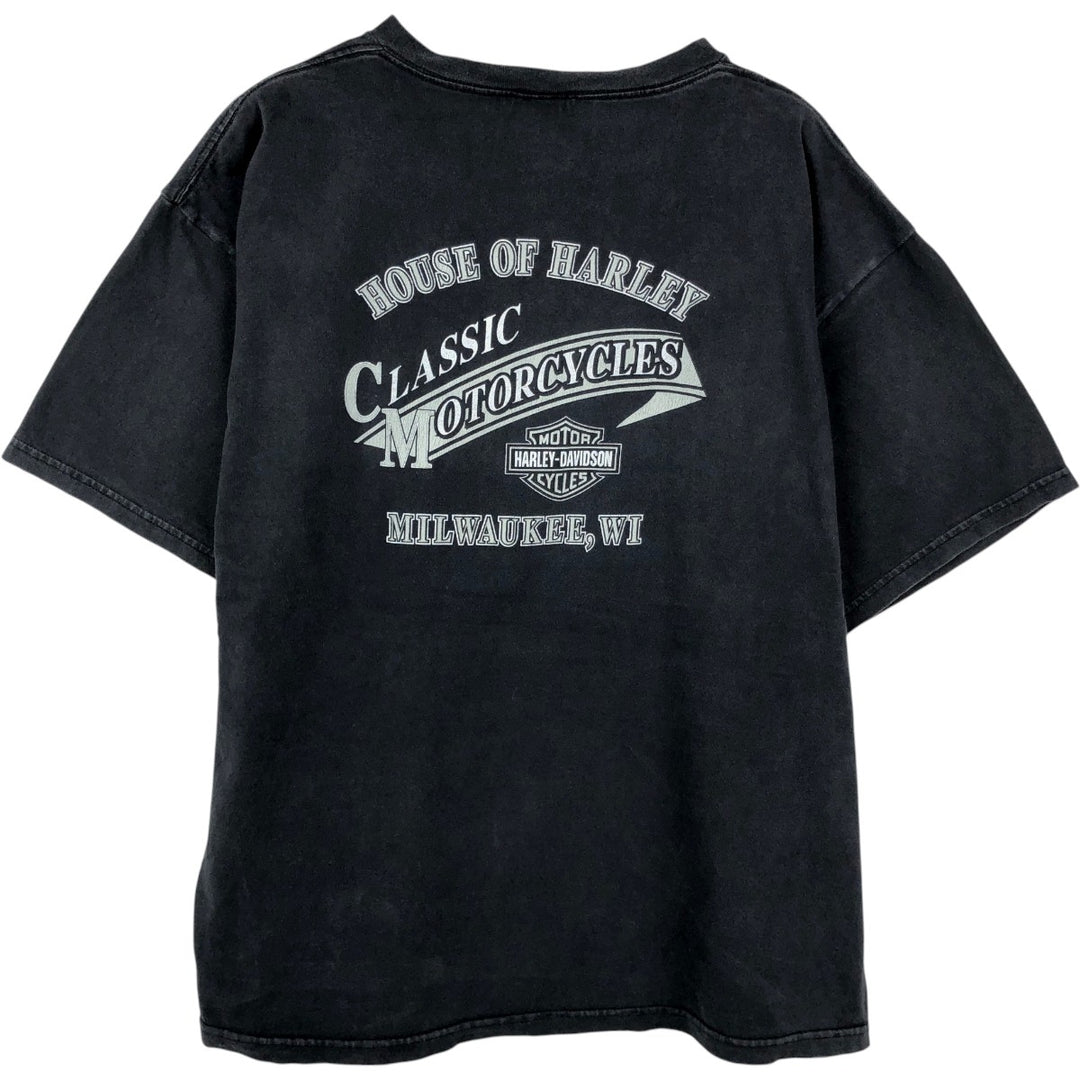 00'S Harley-Davidson Eagle Pattern Motorcycle Bike T-shirt Made in USA Men's XXL cotton black type Vintage Second Hand
