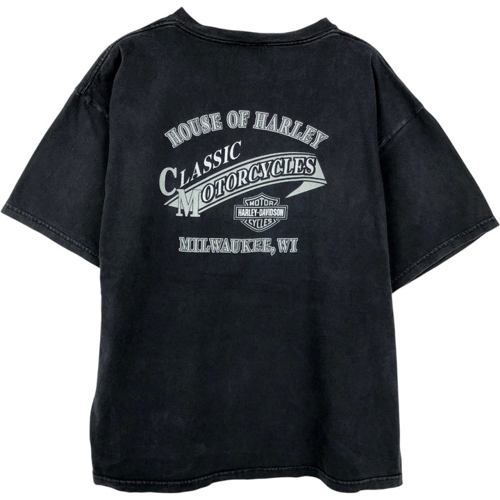 00'S Harley-Davidson Eagle Pattern Motorcycle Bike T-shirt Made in USA Men's XXL cotton black type Vintage Second Hand