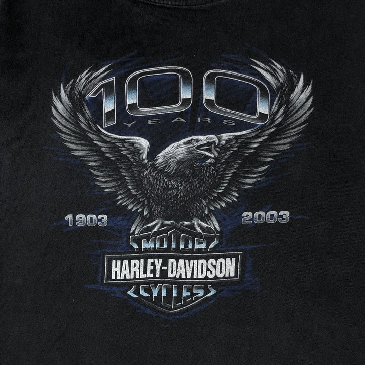00'S Harley-Davidson Eagle Pattern Motorcycle Bike T-shirt Made in USA Men's XXL cotton black type Vintage Second Hand