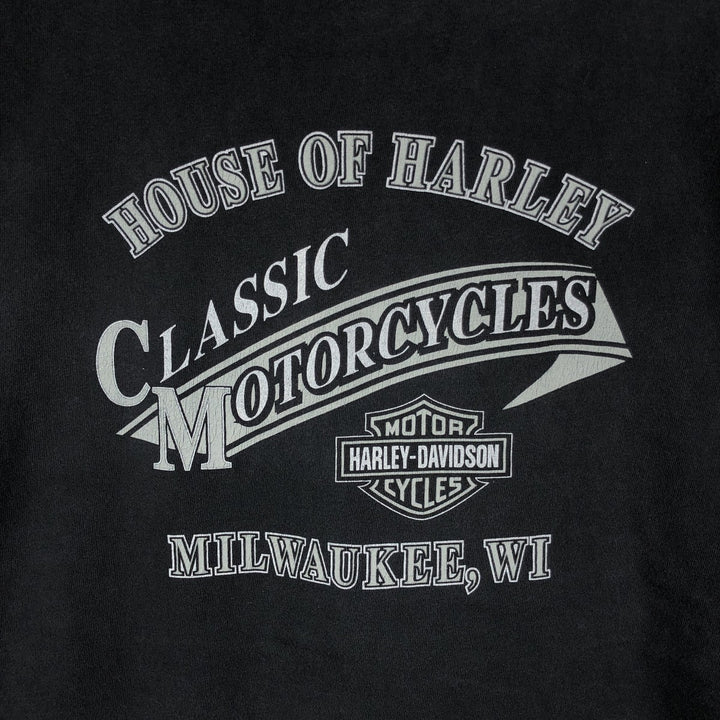 00'S Harley-Davidson Eagle Pattern Motorcycle Bike T-shirt Made in USA Men's XXL cotton black type Vintage Second Hand