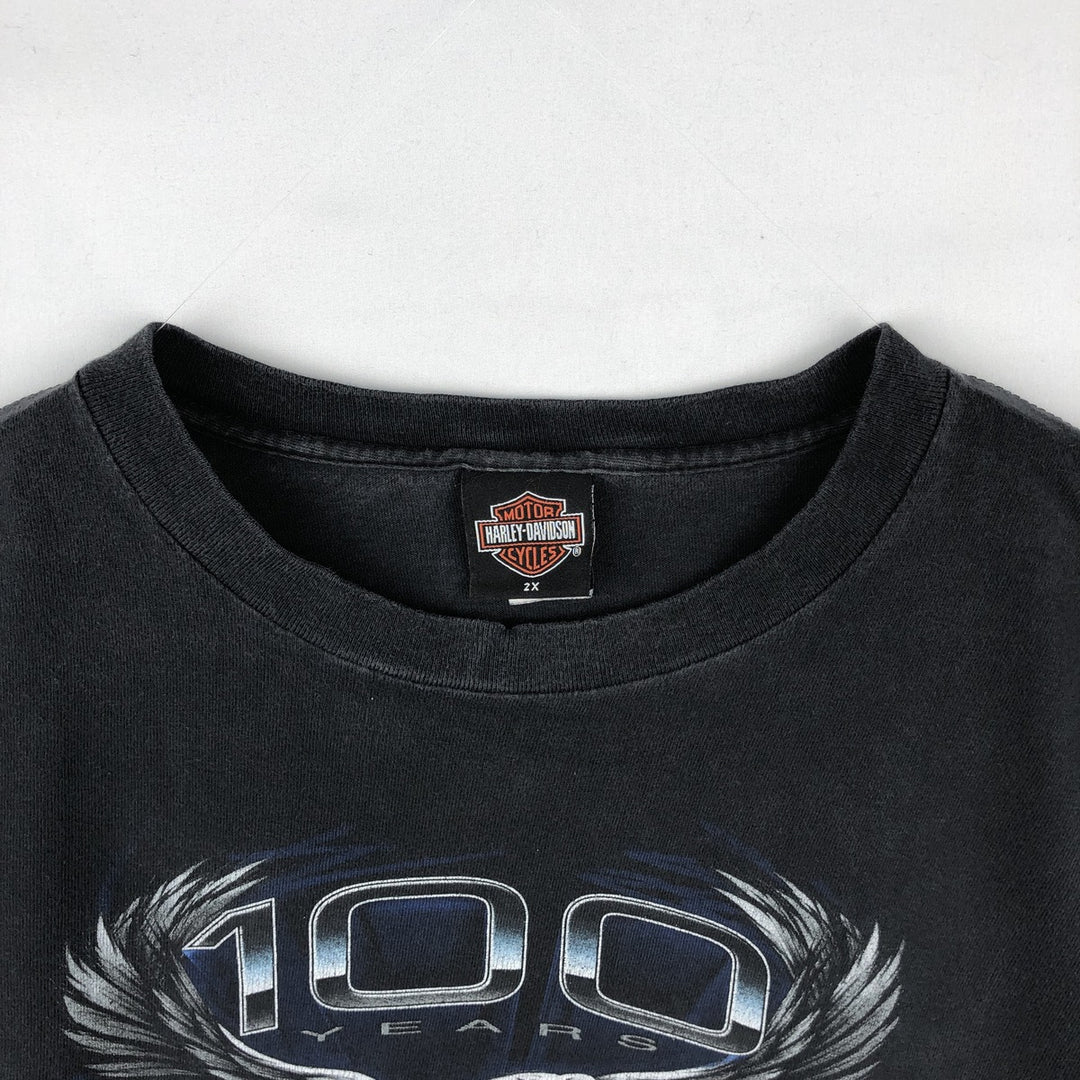 00'S Harley-Davidson Eagle Pattern Motorcycle Bike T-shirt Made in USA Men's XXL cotton black type Vintage Second Hand