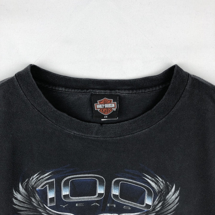 00'S Harley-Davidson Eagle Pattern Motorcycle Bike T-shirt Made in USA Men's XXL cotton black type Vintage Second Hand