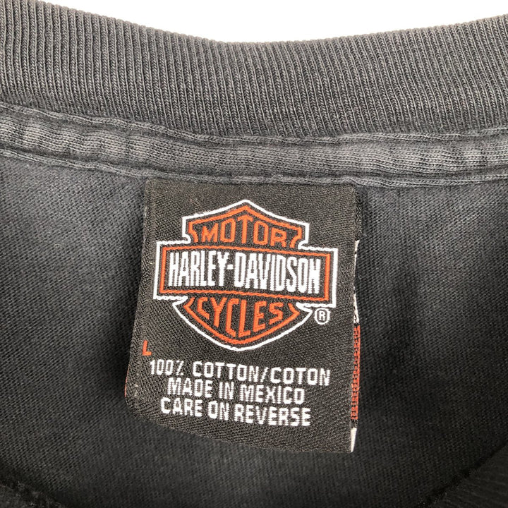 00'S Harley-Davidson Fire Pattern Motorcycle Bike T-Shirt Men's L size cotton black type Vintage Second Hand