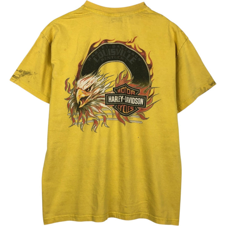 00'S Harley Davidson Eagle Pattern Fire Pattern Motorcycle Bike T-shirt Made in USA Men's L size cotton yellow type Vintage Second Hand