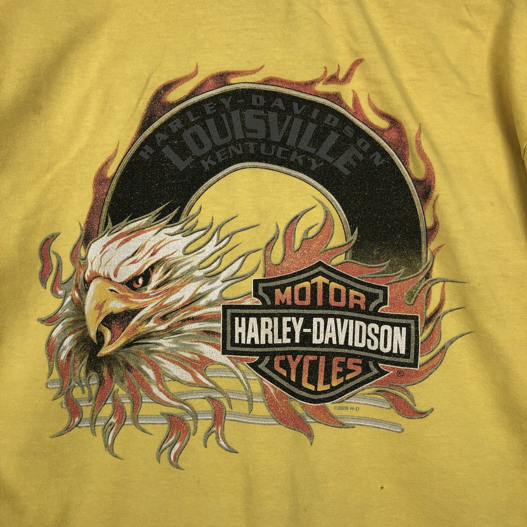 00'S Harley Davidson Eagle Pattern Fire Pattern Motorcycle Bike T-shirt Made in USA Men's L size cotton yellow type Vintage Second Hand