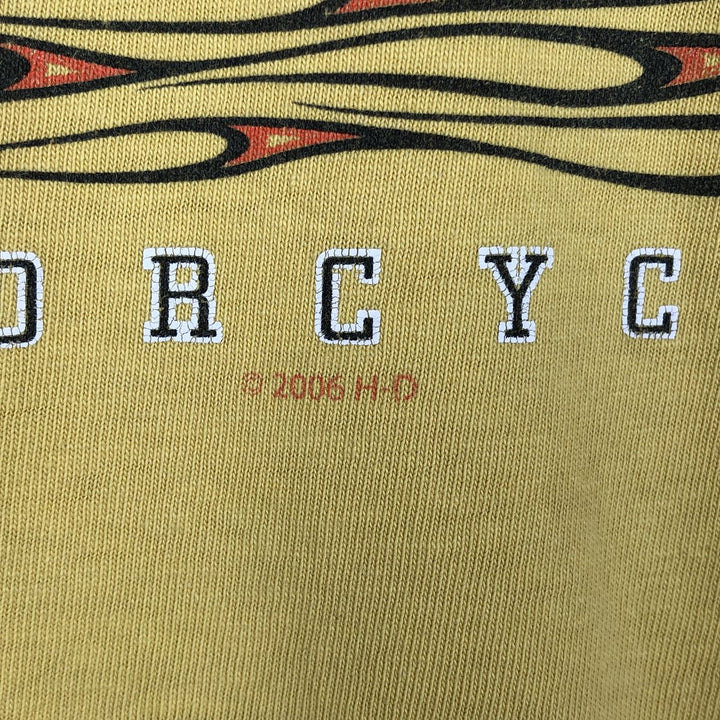 00'S Harley Davidson Eagle Pattern Fire Pattern Motorcycle Bike T-shirt Made in USA Men's L size cotton yellow type Vintage Second Hand