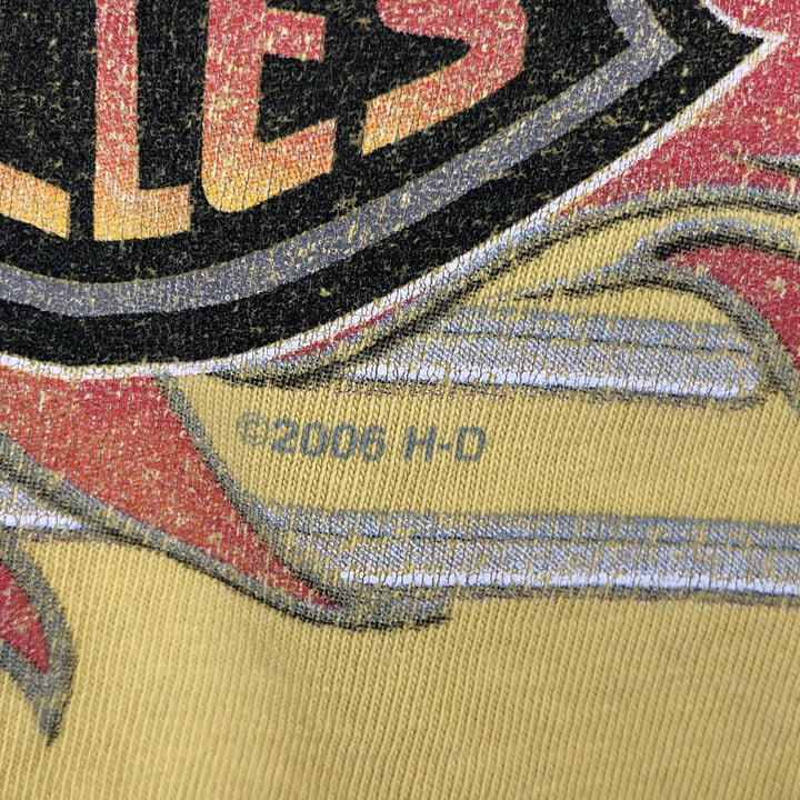 00'S Harley Davidson Eagle Pattern Fire Pattern Motorcycle Bike T-shirt Made in USA Men's L size cotton yellow type Vintage Second Hand