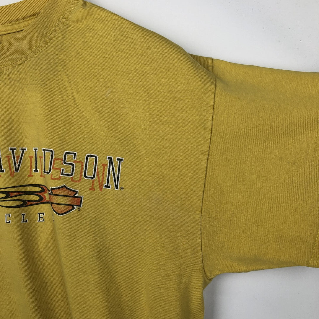 00'S Harley Davidson Eagle Pattern Fire Pattern Motorcycle Bike T-shirt Made in USA Men's L size cotton yellow type Vintage Second Hand
