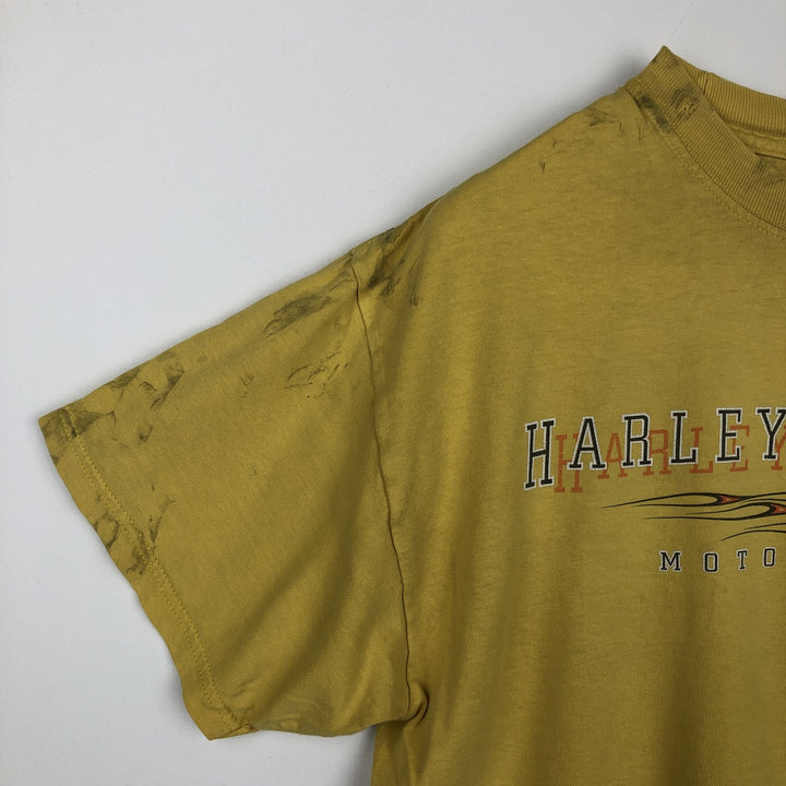 00'S Harley Davidson Eagle Pattern Fire Pattern Motorcycle Bike T-shirt Made in USA Men's L size cotton yellow type Vintage Second Hand