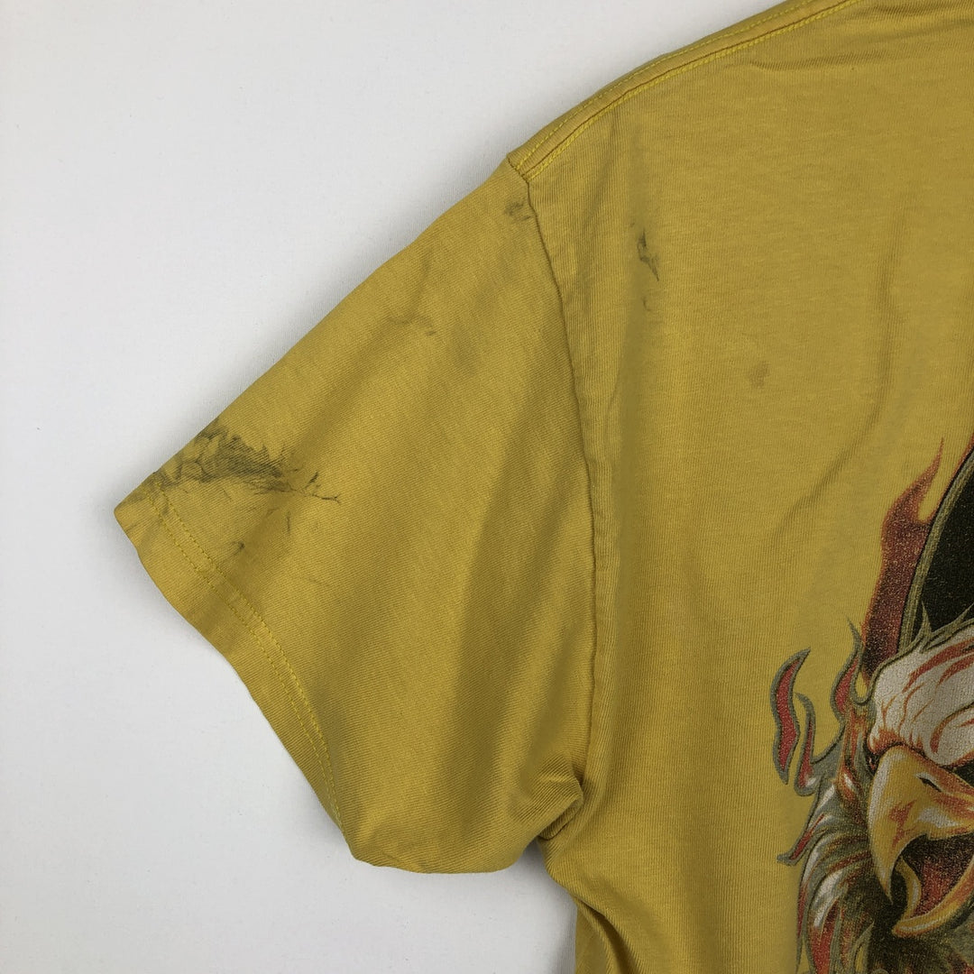 00'S Harley Davidson Eagle Pattern Fire Pattern Motorcycle Bike T-shirt Made in USA Men's L size cotton yellow type Vintage Second Hand