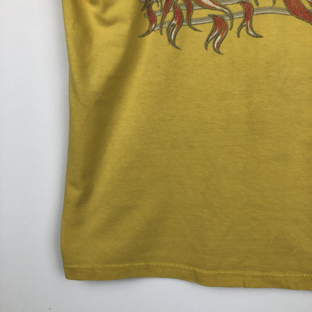 00'S Harley Davidson Eagle Pattern Fire Pattern Motorcycle Bike T-shirt Made in USA Men's L size cotton yellow type Vintage Second Hand