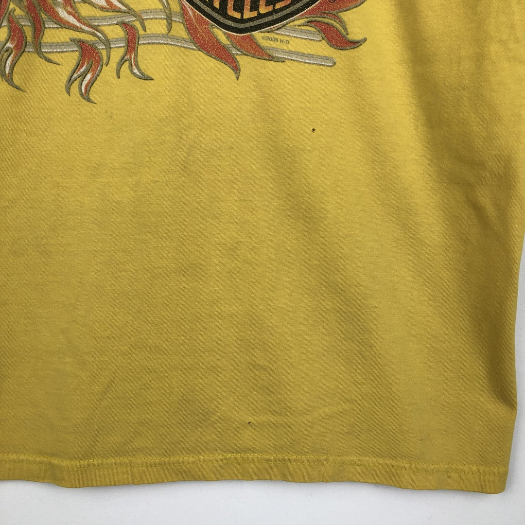 00'S Harley Davidson Eagle Pattern Fire Pattern Motorcycle Bike T-shirt Made in USA Men's L size cotton yellow type Vintage Second Hand