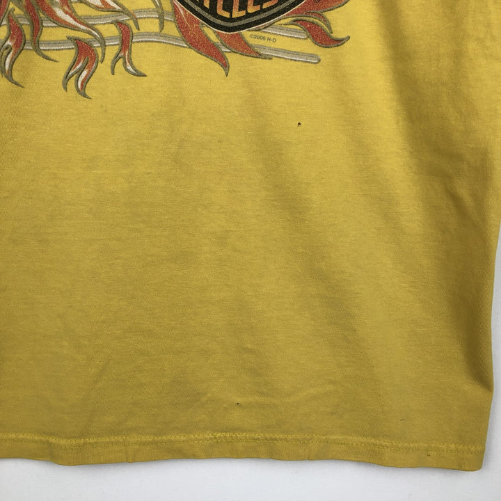 00'S Harley Davidson Eagle Pattern Fire Pattern Motorcycle Bike T-shirt Made in USA Men's L size cotton yellow type Vintage Second Hand