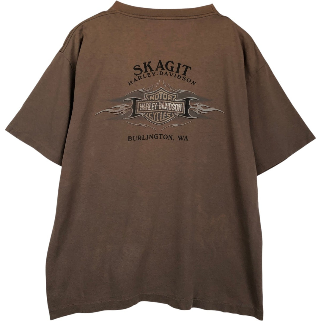 ~90'S Harley-Davidson Skull Pattern Motorcycle T-Shirt, Made in USA, Men's XL (approx.) cotton brown type Vintage Second Hand