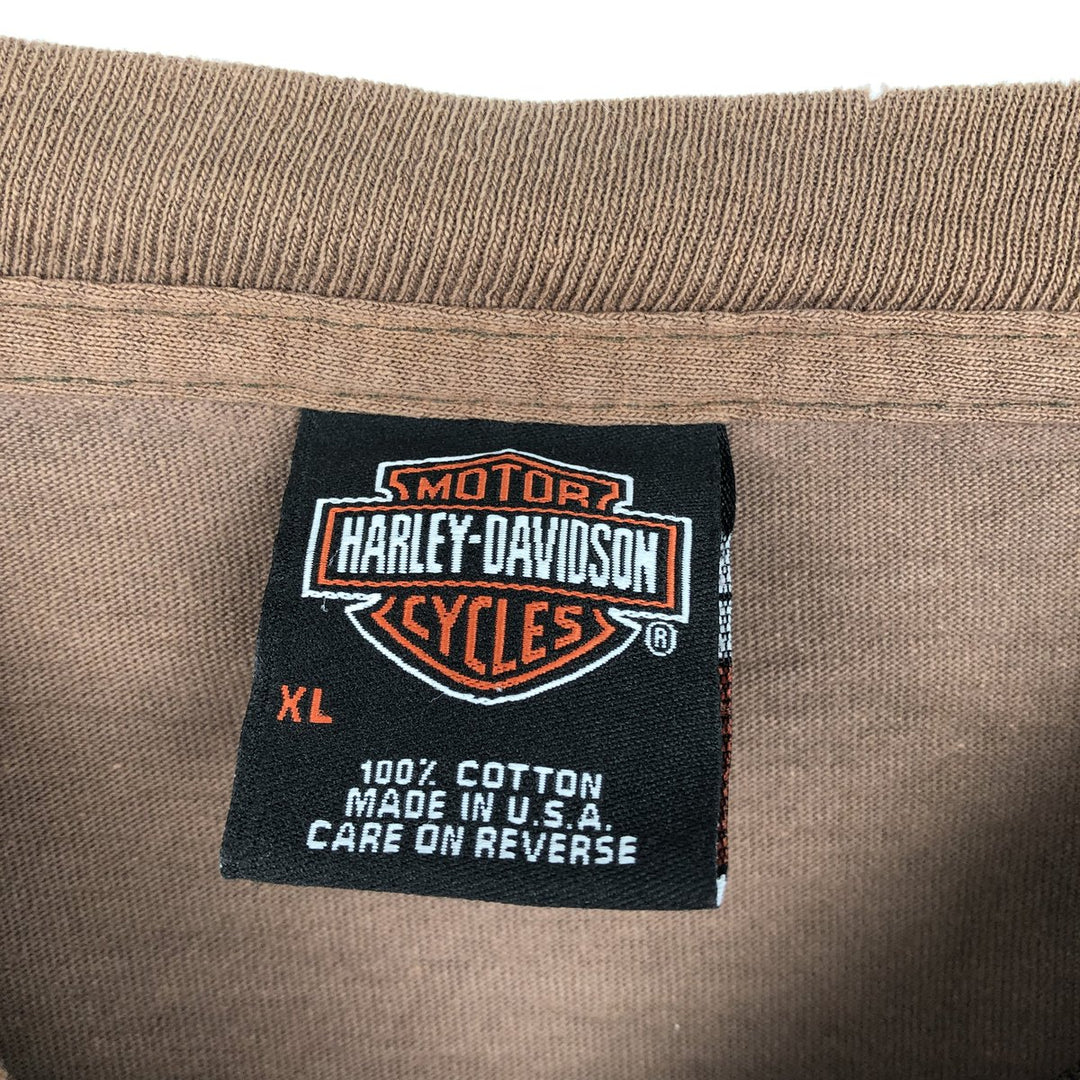 ~90'S Harley-Davidson Skull Pattern Motorcycle T-Shirt, Made in USA, Men's XL (approx.) cotton brown type Vintage Second Hand