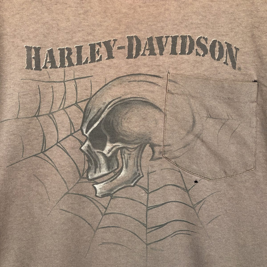 ~90'S Harley-Davidson Skull Pattern Motorcycle T-Shirt, Made in USA, Men's XL (approx.) cotton brown type Vintage Second Hand