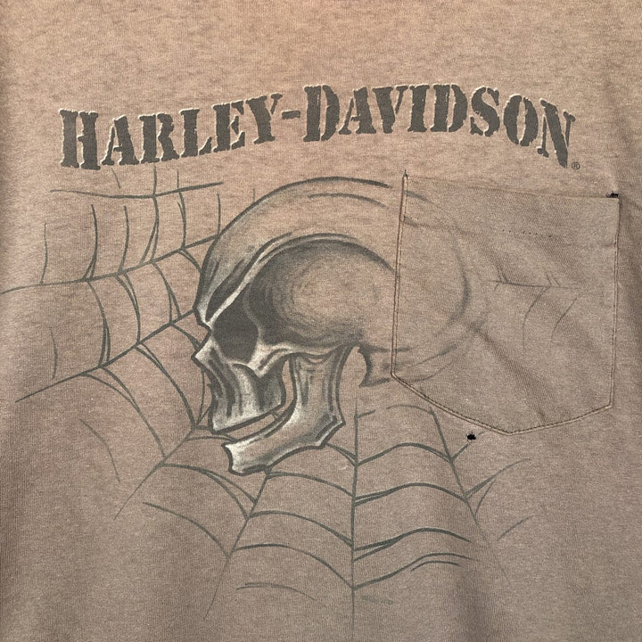 ~90'S Harley-Davidson Skull Pattern Motorcycle T-Shirt, Made in USA, Men's XL (approx.) cotton brown type Vintage Second Hand