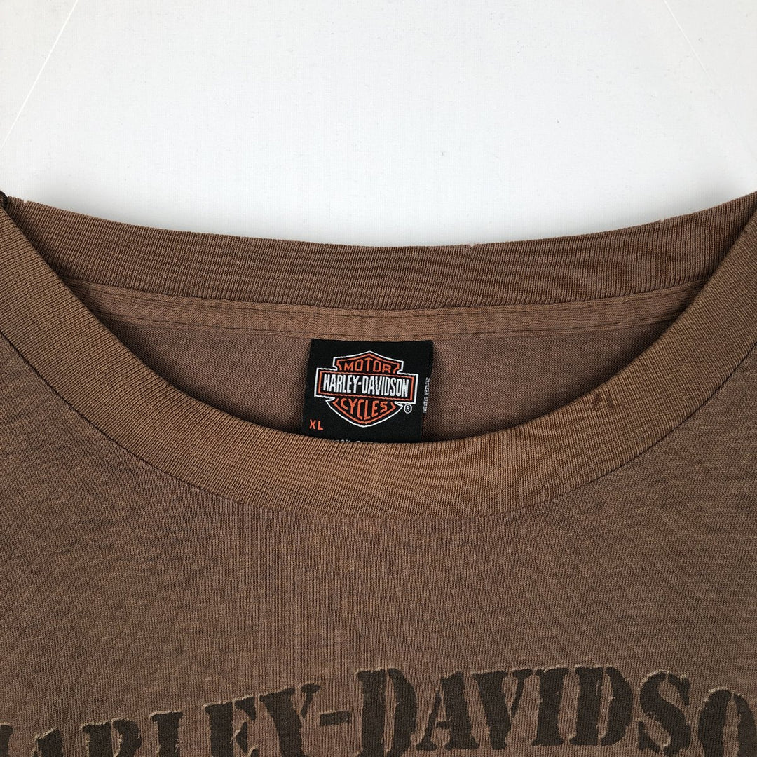 ~90'S Harley-Davidson Skull Pattern Motorcycle T-Shirt, Made in USA, Men's XL (approx.) cotton brown type Vintage Second Hand