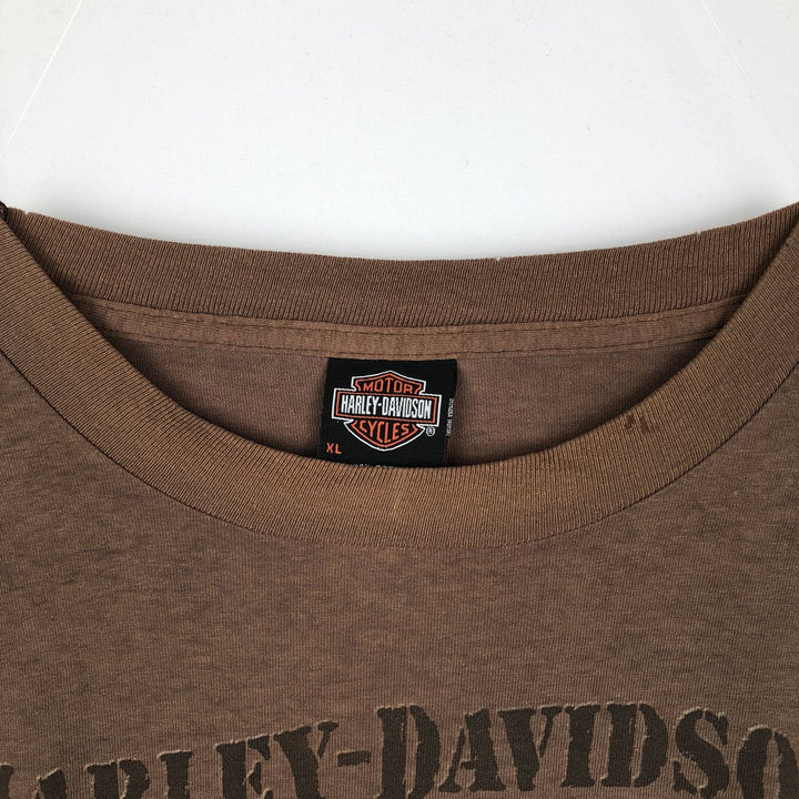 ~90'S Harley-Davidson Skull Pattern Motorcycle T-Shirt, Made in USA, Men's XL (approx.) cotton brown type Vintage Second Hand