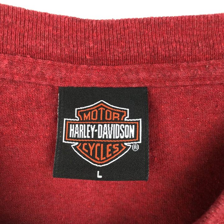 00'S Harley Davidson Eagle Pattern Stars and Stripes Motorcycle Bike T-Shirt Made in USA Men's L size Recycled Cotton burgundy type Vintage Second Hand
