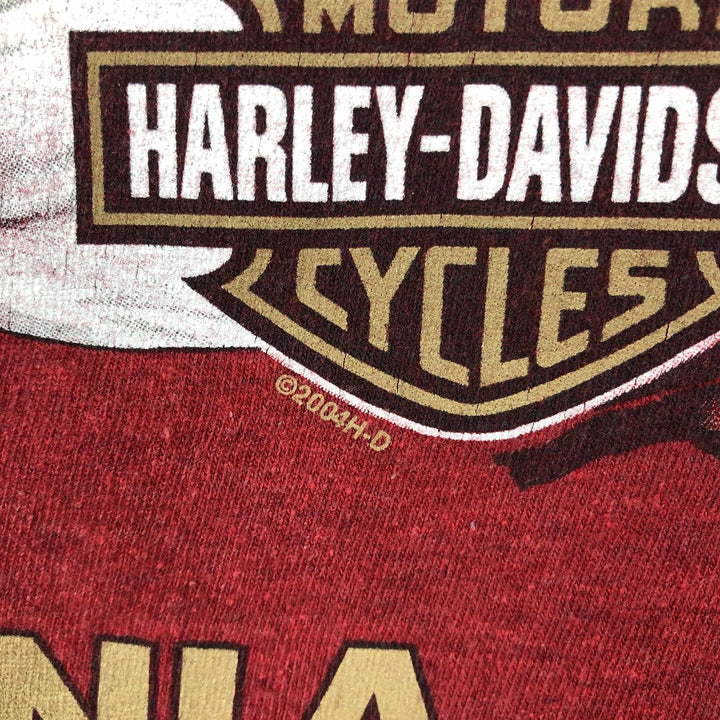 00'S Harley Davidson Eagle Pattern Stars and Stripes Motorcycle Bike T-Shirt Made in USA Men's L size Recycled Cotton burgundy type Vintage Second Hand