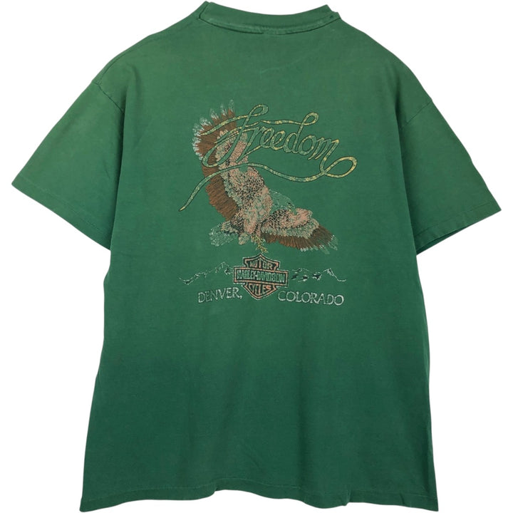 ~90'S Harley-Davidson Eagle Pattern Motorcycle T-Shirt, Made in USA, Men's XL (approx.) cotton green type Vintage Second Hand