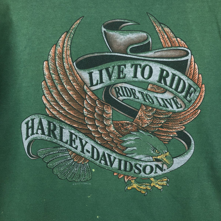 ~90'S Harley-Davidson Eagle Pattern Motorcycle T-Shirt, Made in USA, Men's XL (approx.) cotton green type Vintage Second Hand