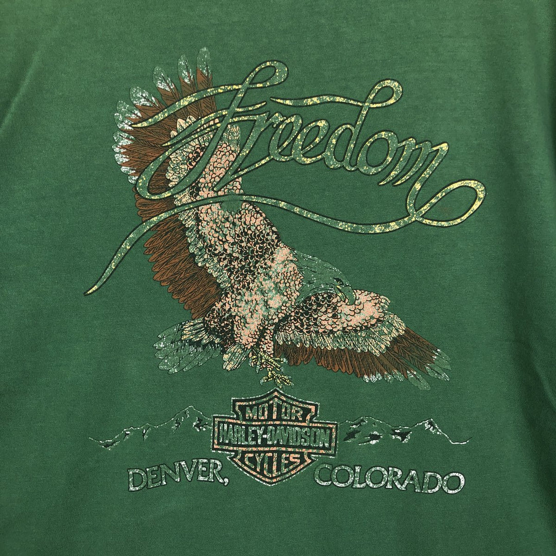 ~90'S Harley-Davidson Eagle Pattern Motorcycle T-Shirt, Made in USA, Men's XL (approx.) cotton green type Vintage Second Hand