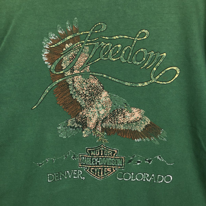 ~90'S Harley-Davidson Eagle Pattern Motorcycle T-Shirt, Made in USA, Men's XL (approx.) cotton green type Vintage Second Hand