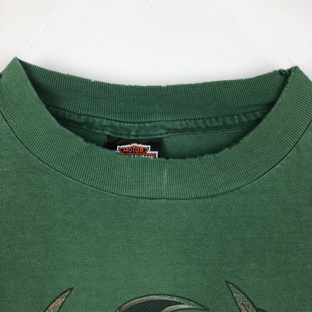 ~90'S Harley-Davidson Eagle Pattern Motorcycle T-Shirt, Made in USA, Men's XL (approx.) cotton green type Vintage Second Hand