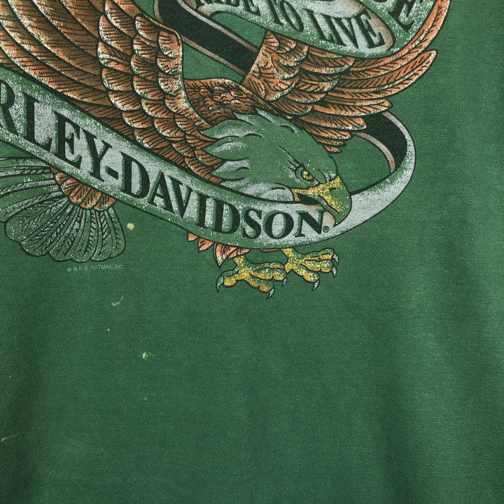 ~90'S Harley-Davidson Eagle Pattern Motorcycle T-Shirt, Made in USA, Men's XL (approx.) cotton green type Vintage Second Hand