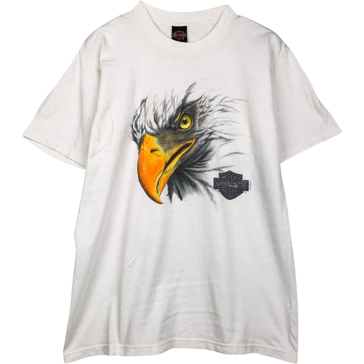 90'S Harley-Davidson Eagle Pattern Fire Pattern Motorcycle T-Shirt, Made in USA, Men's Size L (approx.) cotton white type Vintage Second Hand