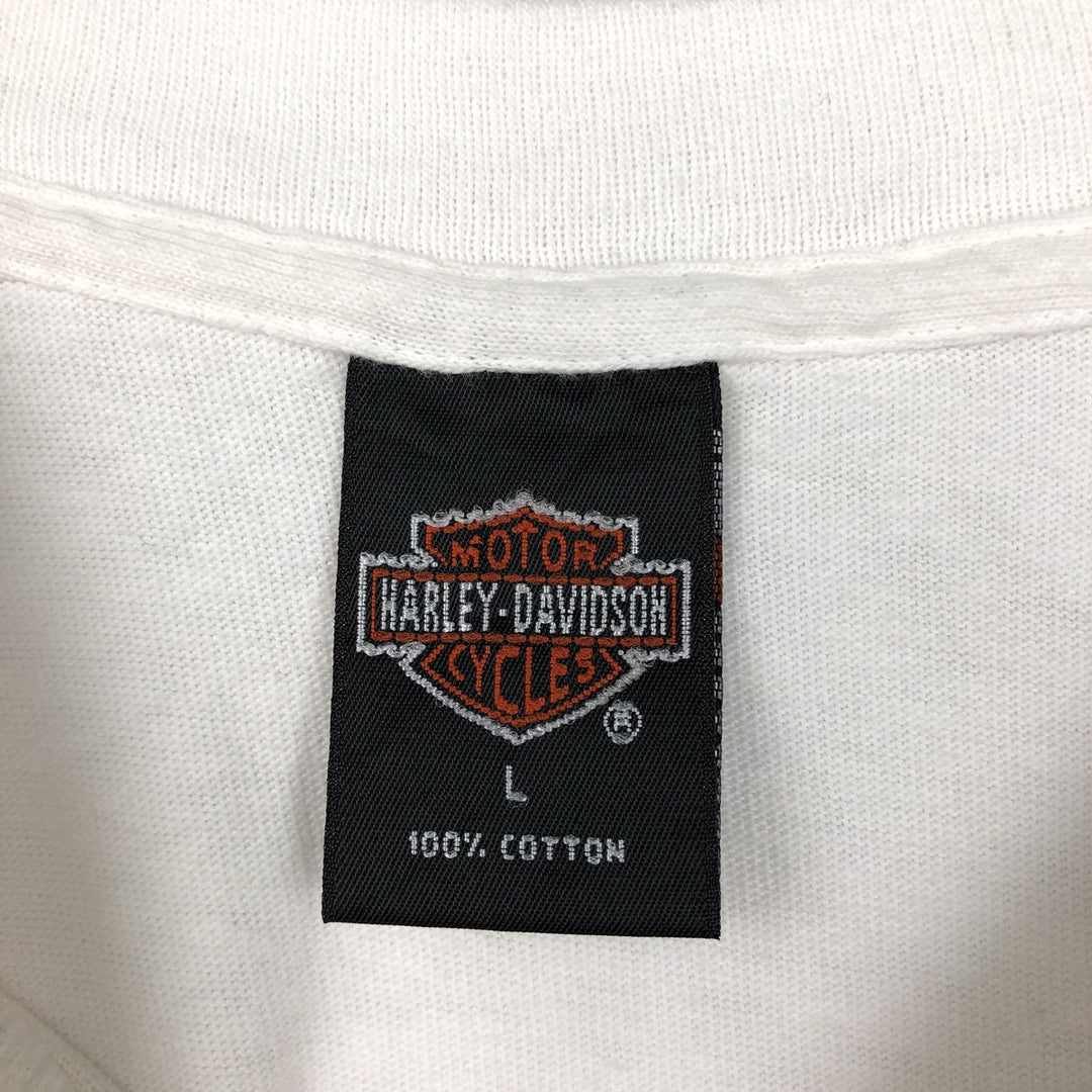 90'S Harley-Davidson Eagle Pattern Fire Pattern Motorcycle T-Shirt, Made in USA, Men's Size L (approx.) cotton white type Vintage Second Hand