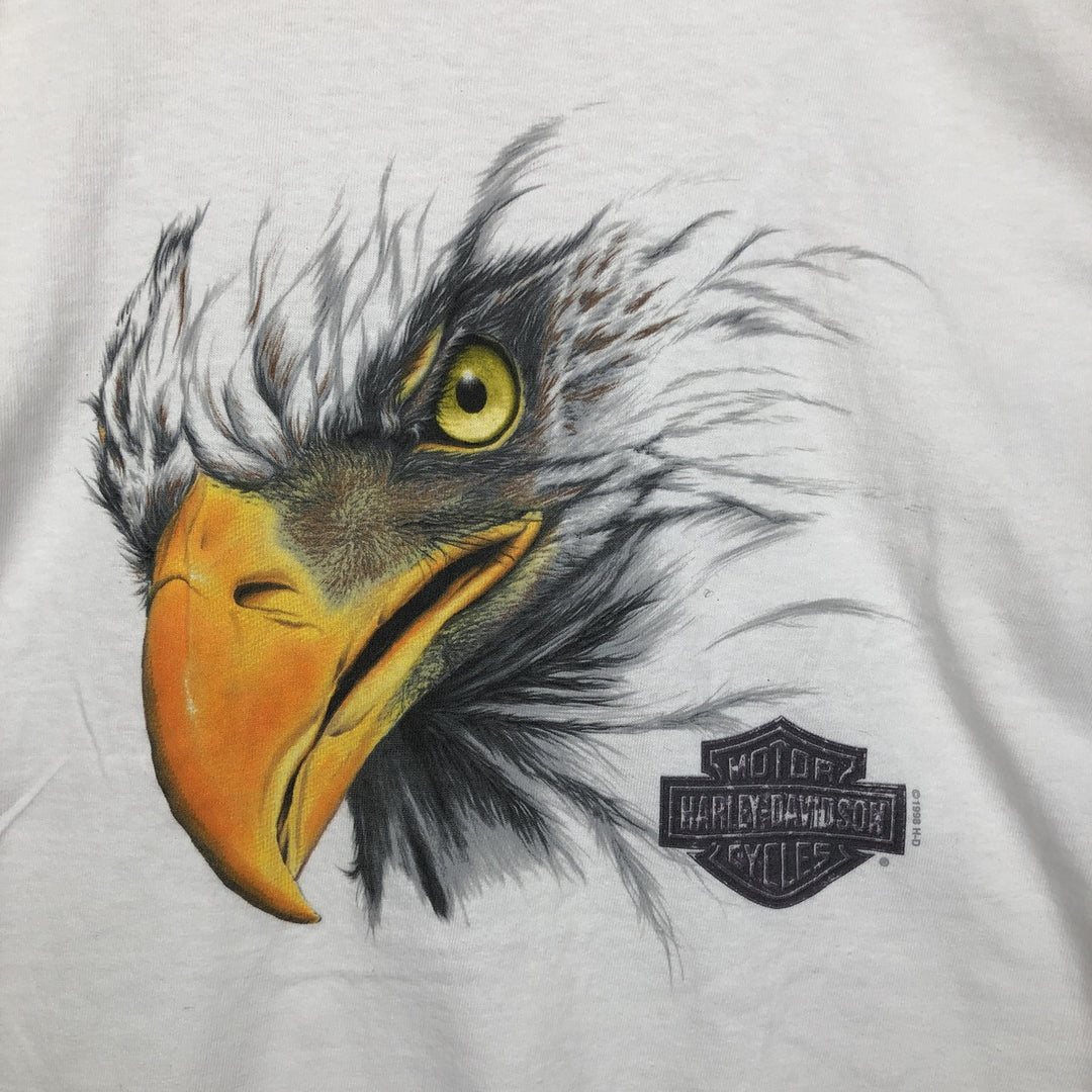 90'S Harley-Davidson Eagle Pattern Fire Pattern Motorcycle T-Shirt, Made in USA, Men's Size L (approx.) cotton white type Vintage Second Hand