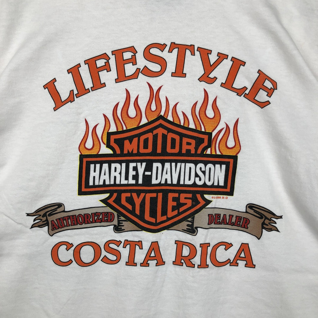 90'S Harley-Davidson Eagle Pattern Fire Pattern Motorcycle T-Shirt, Made in USA, Men's Size L (approx.) cotton white type Vintage Second Hand