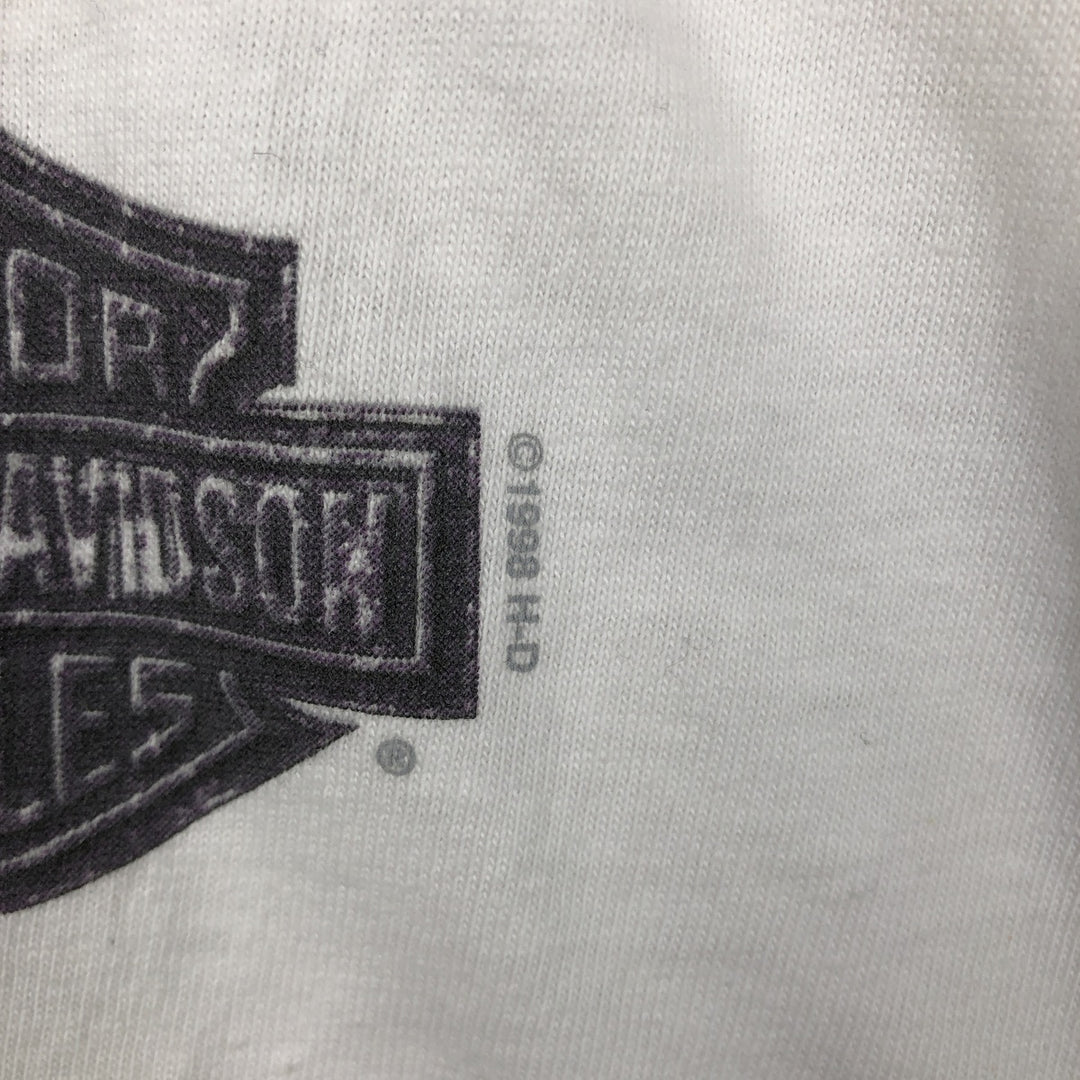 90'S Harley-Davidson Eagle Pattern Fire Pattern Motorcycle T-Shirt, Made in USA, Men's Size L (approx.) cotton white type Vintage Second Hand