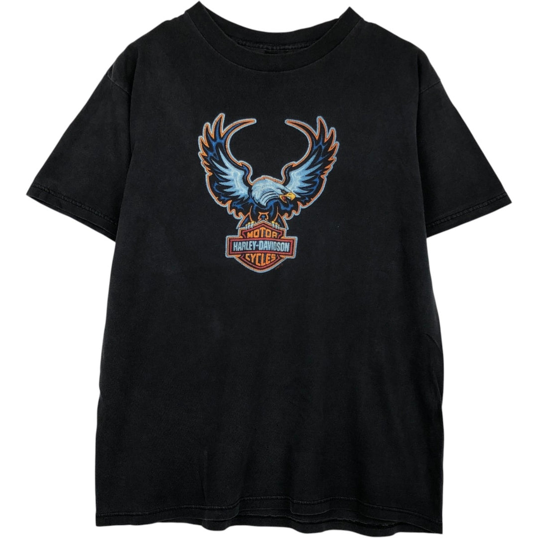 Harley-Davidson Eagle Pattern Motorcycle Bike T-shirt Made in USA Men's L size cotton black type Vintage Second Hand