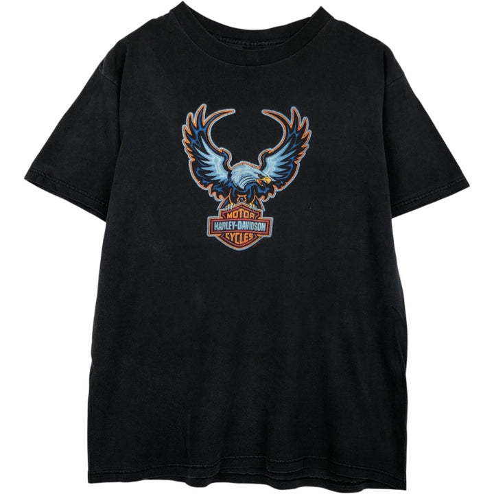 Harley-Davidson Eagle Pattern Motorcycle Bike T-shirt Made in USA Men's L size cotton black type Vintage Second Hand