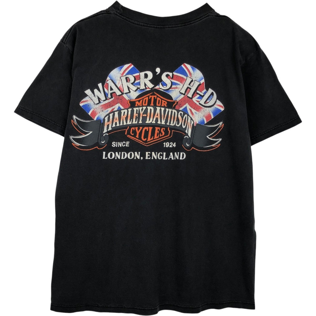 Harley-Davidson Eagle Pattern Motorcycle Bike T-shirt Made in USA Men's L size cotton black type Vintage Second Hand